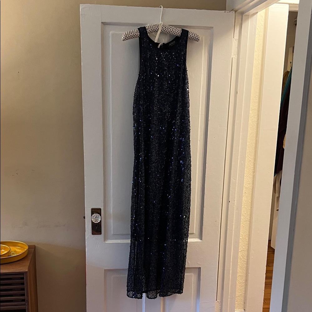 J. Crew Collection Navy Sequin Midi Dress